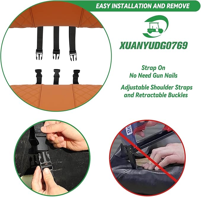XUANYUDG0769 Golf Cart Front and Rear Seat Covers for EZGO TXT 1994-2013 OEM Ordinary Front Seat and Aftermarket Common Rear Seat Kits, No Stapler Vinyl Leather Diamond EZGO TXT Seat Covers
