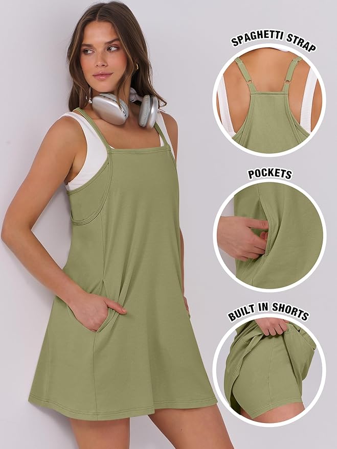 ANRABESS Women Summer Dress 2026 Beach Vacation Outfits Tennis Athletic Workout Romper Dress Built in Shorts Travel Clothes