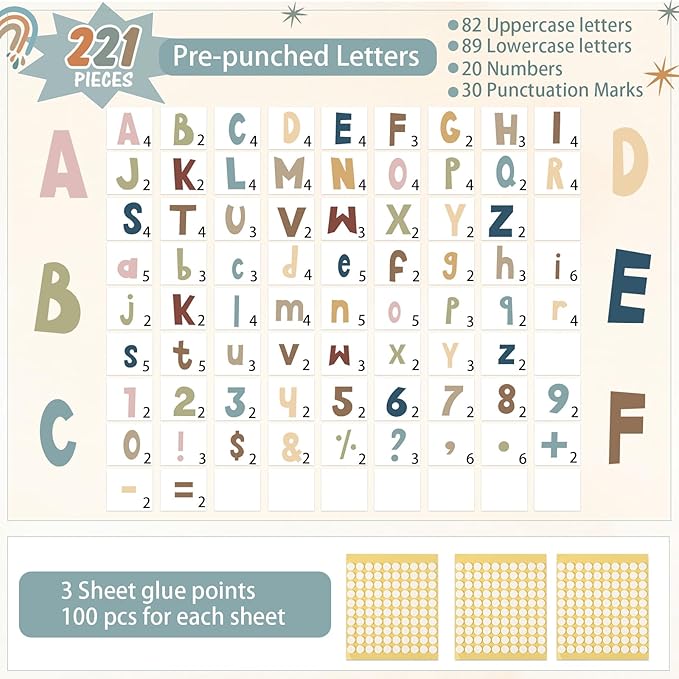 221 Pcs Classroom Bulletin Board Letters Colorful Alphabet Cutouts Number and - Image 2