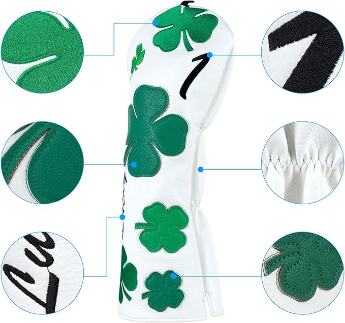 Craftsman Golf Green Lucky Clover Driver Wood Hybrid Headcover Blade Mallet Putter Cover for Scotty Cameron Taylormade Odyssey Also for Custom Version with Your Name Stitched