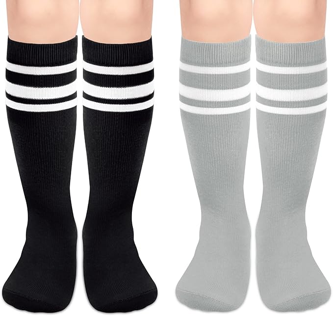 Sarfel Kids Soccer Socks Toddler Soccer Socks Girls Boys Soccer Socks Kids Tube Socks with Stripes Toddler Knee High Socks