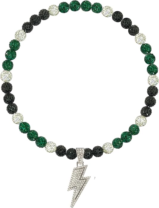 Baseball Necklace for Men 16/18/20 Inch Bling Ice Collection Lightning Bolt Pendant Necklace for Women Rhinestone Clay Beaded Discoball Accessories Gifts for Baseball Team Players Lovers