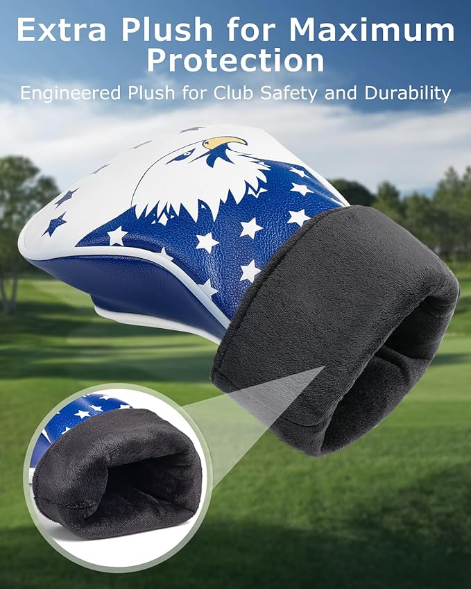 Fitense Golf Head Covers, 3 Pack Golf Club Head Covers USA Stars and Stripes, Velour Lined for Extra Club Protection, Designed to Fit All Woods and Drivers Velour Lined