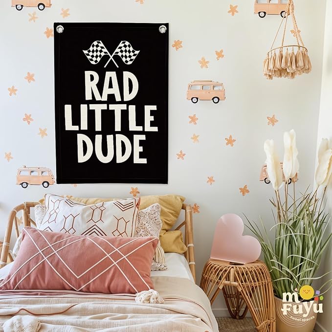 Race Car Room Decor, Rad Little Dude Linen Canvas Banner - Image 7