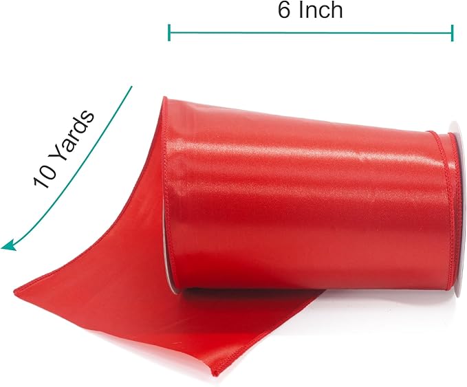 CT CRAFT LLC Satin Wired Ribbon 6 Inch x 10 Yards Red - Image 2