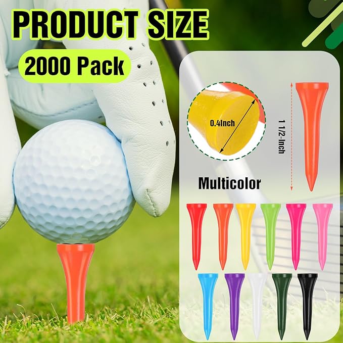 Mudder 2000 Pcs Bamboo Golf Tees Bulk Professional Golf Tees Reduce Friction Side Spin for Club Men Women Kids Accessories