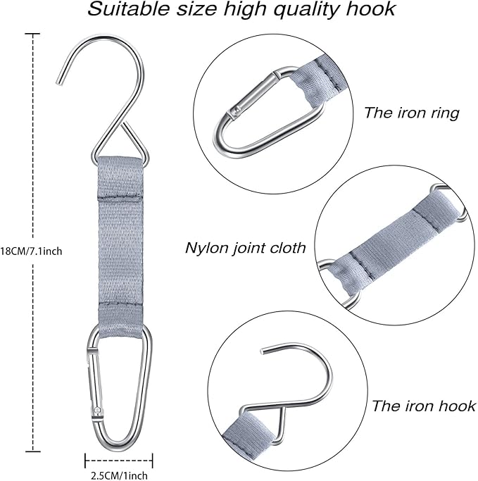Sumind 4 Pcs Fence Hooks for Baseball Bag Nylon Safety Buckles Metal Fence Hooks Multifunctional Hanging Buckles for Softball Football Tennis Outdoor Sport Equipment Water Cup Backpack (Grey)
