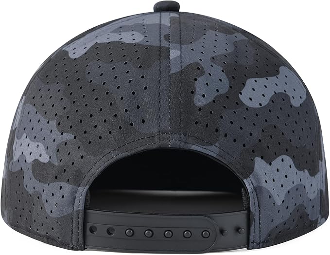 FEINION Men Flat Brim Adjustable Performance Hat Snapback Laser Perforated Baseball Cap