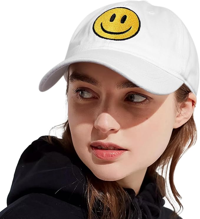 Smile Face Baseball Cap for Women Men Cute Baseball Caps Unstructured Cotton Dad Hat