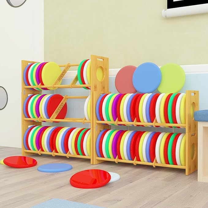 MinBoo Disc Golf Rack Stackable | Bamboo Disc Golf Shelf for Sports Disc Storage | Disc Golf Organizer with 40+ Disc Capacity | Essential Disc Golf Accessories | Discs Not Included
