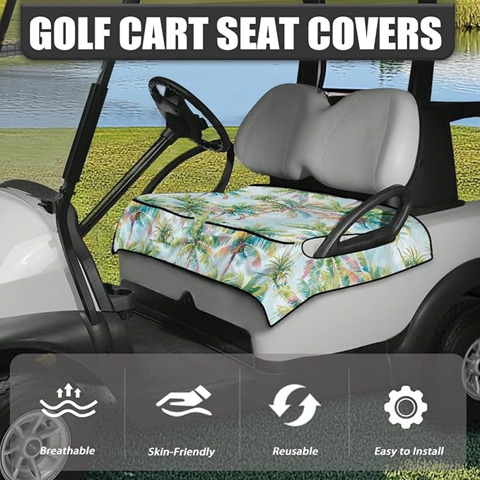 Golf Cart Seat Covers, Universal Golf Cart Seat Towel Blanket with 4 Front Pockets & Nonskid Bottom Fits for Club Car 2 Person Seats Golf Carts