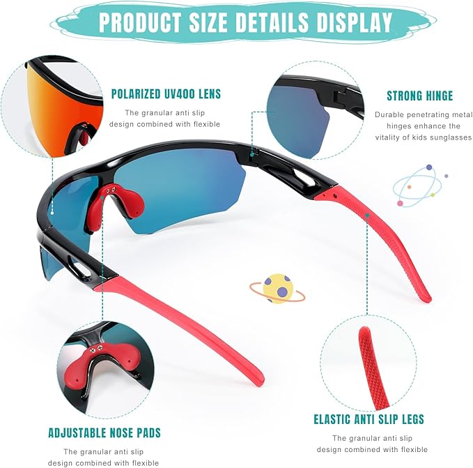 Kids Sunglasses Youth Baseball Sunglasses for Boys Girls 3-12 Polarized Softball Sports Goggles UV Protection