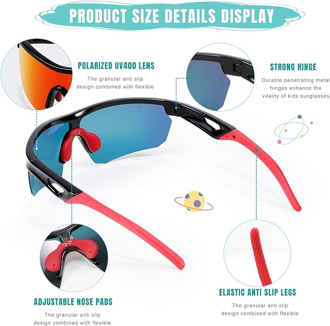 Kids Sunglasses Polarized Youth Baseball Sunglasses Softball Cycling Sports Sun Glasses Boys Girls