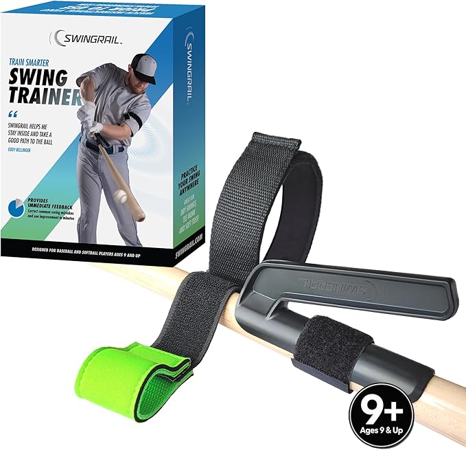 SWINGRAIL Baseball/Softball Hitting Trainer – Swing Trainer Aid for Batting & Hitting Practice – Baseball Training Equipment to Improve Bat Speed, Swing Mechanics, Contact & Timing – For Ages 9 and Up