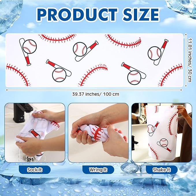 24 Pcs Sports Water Bottle Cooling Towel Set Include 12 Baseball Water Bottle 12 40"x12" Cooling Towels Sports Themed Accessories for Soccer Team Gift Events Party Players Lovers Team Coach Training