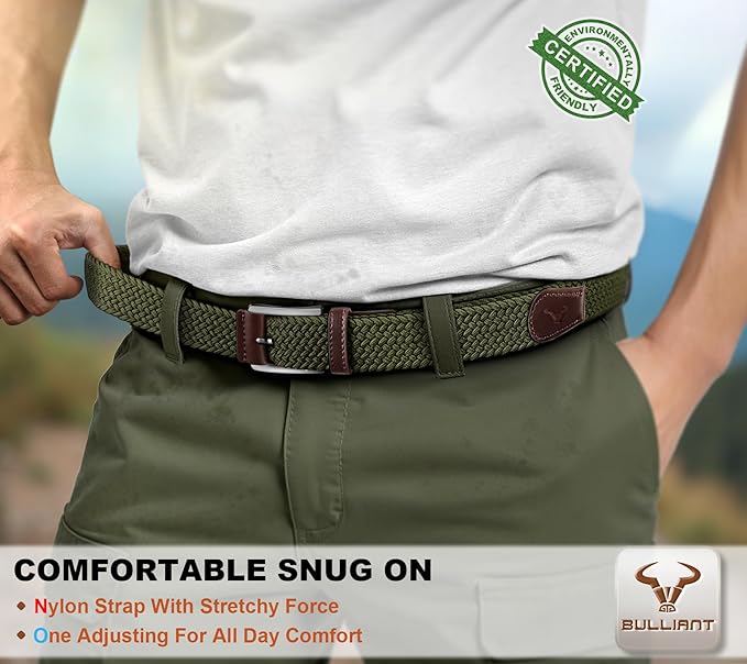 BULLIANT Belt for Men 2Pack,Mens Gift Stretch Braided Web Belt Elastic for Casual Golf Jeans,1 3/8"