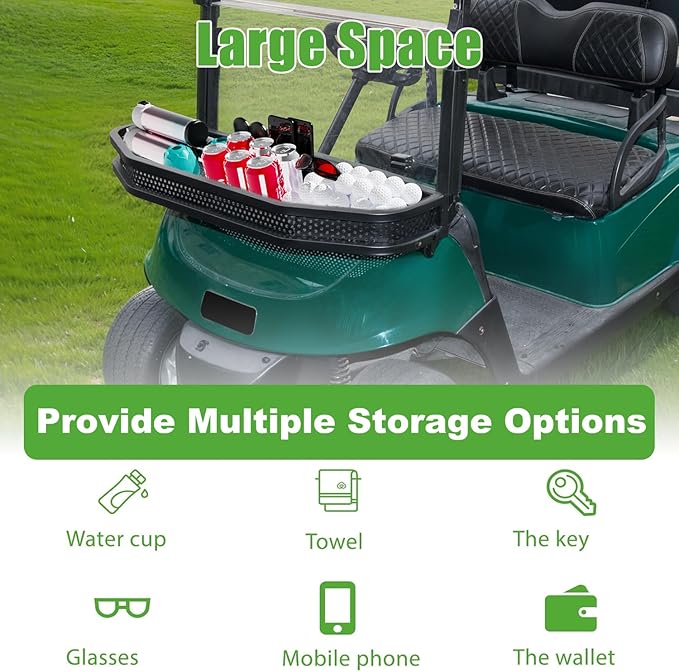 10L0L Golf Cart Front Cargo Basket for EZGO TXT/RXV、Club Car DS/Precedent、Yamaha G22/G29 - Heavy-Duty Steel Mesh Storage Rack, Gas/Electric Compatible