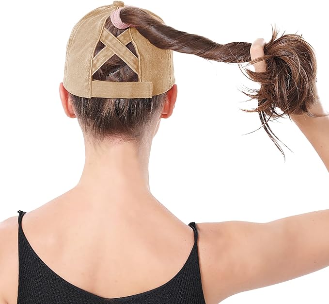 Criss Cross Ponytail Hat Women Washed Distressed Baseball Caps Adjustable High Messy Bun Ponycap