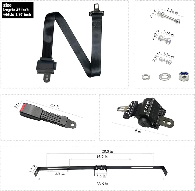 Golf Cart Retractable 42" Seat Belts with Belt Bracket Kit for Yamaha Club Car DS Precedent EZGO TXT RXV