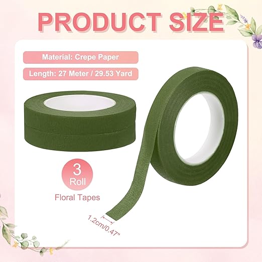 MECCANIXITY 3 Rolls Floral Tapes, 30 Yard x 1/16 in Florist Crepe Flowers - Image 2
