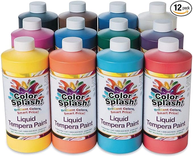 S&S Worldwide Color Splash! Liquid Tempera Bulk Paint, 32-oz Easy-Pour Bottles by SSWorldwide