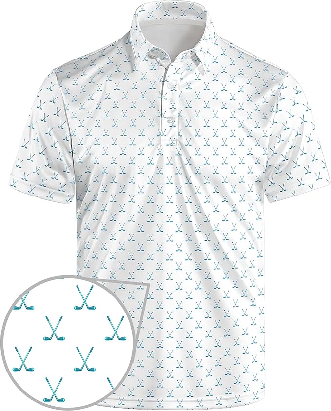Golf Polo Shirts for Men Funny Print Short Sleeve Golf Shirts Performance Golf Polos