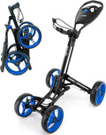SereneLife Golf Cart Lightweight Foldable Golf Push Cart - Aluminum Folding Trolley with Adjustable Handle, Elastic Bag Straps, Dual Brakes, Scorecard & Cup Holders for Easy Maneuverability