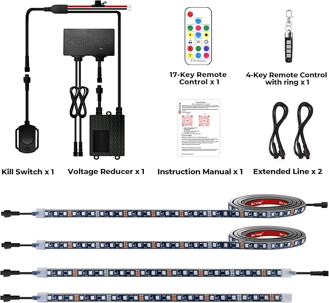 4PCS 12V-72V Golf Cart Lights, RGB Led Underglow Light Kit with 2 Remotes and App Control, Voltage Reducer, Waterproof, Sound Active, Battery Drain Protect Kill Switch Golf Cart Led Lights