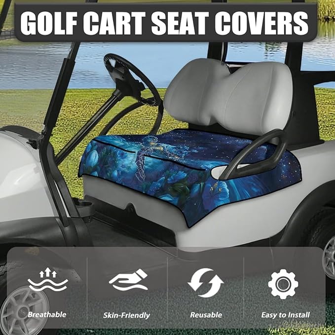 Golf Cart Seat Covers, Universal Golf Cart Seat Towel Blanket with 4 Front Pockets & Nonskid Bottom Fits for Club Car 2 Person Seats Golf Carts