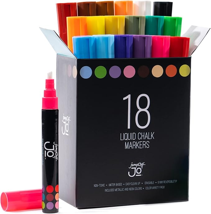 JumpOff Jo – Liquid Chalk Markers – Reversible Chisel and Round Tip – Multi by JumpOffJo