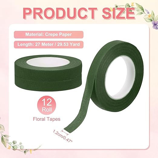MECCANIXITY 12 Rolls Floral Tapes, 30 Yard x 1/16 in Florist Crepe Flowers - Image 2