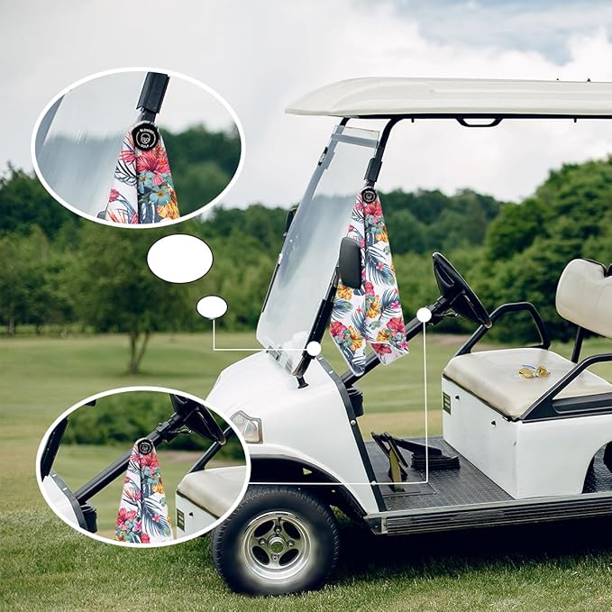 Golf Towel Magnetic Golf Bags Towel with Clip for Men & Women，Microfiber Fabric Waffle Pattern Golf Towels for Strong Hold to Golf Carts or Clubs (White)