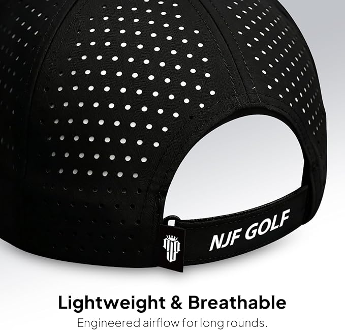 NJF Golf Hat Men - Breathable Mens Golf Hats, Adjustable Rope Hook and Loop Style Cap, Convenient Cap with Tee Holder