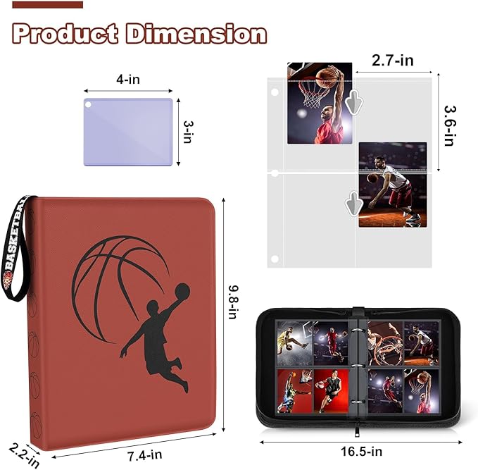 Basketball Card Binder 440 Pocket, Sports Card Binder with Card Display Design, Premium Card Ablums with Sports Pattern Wristband Fit for Basketball Cards 2026