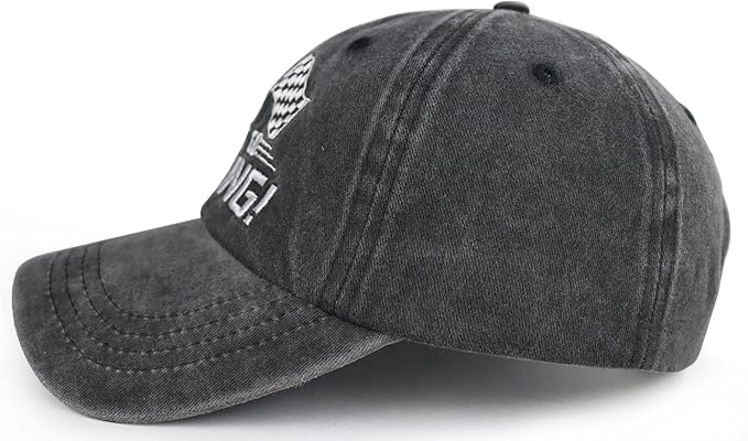 Let's Go Racing Hat for Men Women, Adjustable Embroidered Washed Cotton Checkered Flags Race Car Baseball Cap