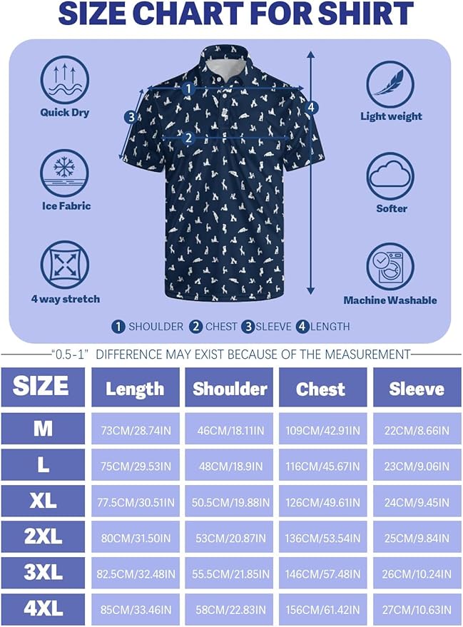 HUURAY Funny Golf Polos for Men Funny Print Short Sleeve Shirts Quick Dry Polo Shirts Hawaiian Shirt Performance Golf Outfits