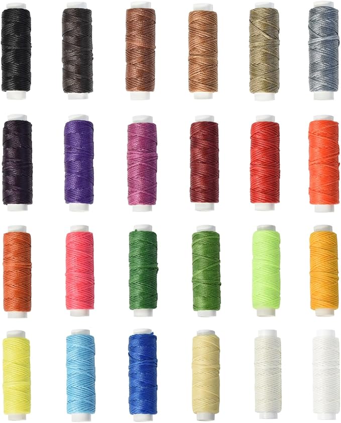 Waxed Thread for Leather Sewing 24 Colors 210D Hand Stitching Thread Waxed Flat - Image 2