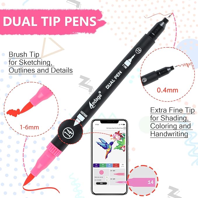 100 Colors Numbered Dual Tip Brush Pens - Image 2