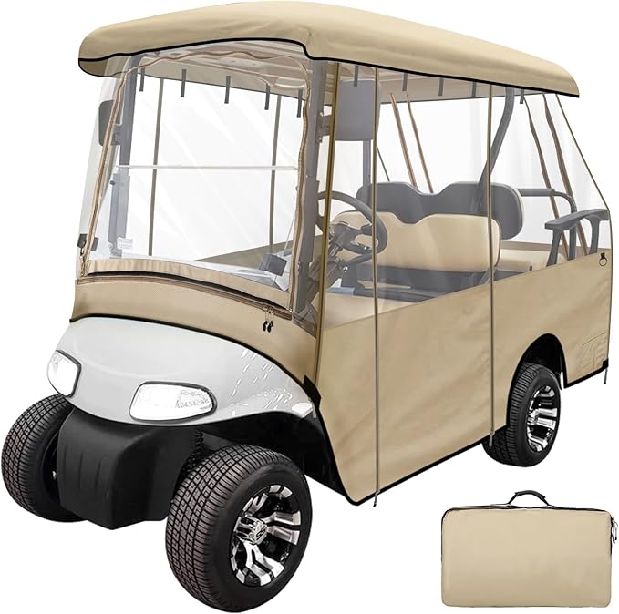 Leader Accessories Golf Cart Enclosure 2 + 2 Seater for EZGO RXV Golf Driving Enclosure Short Roof 2 Over 4 Passenger Golf Cart (Tan)