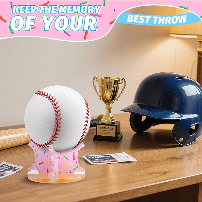 Ice Cream Baseball Holder for Balls - Novelty Baseball Display Stand for Souvenirs & Autographed Balls - Cute Desktop Baseball Case Decor for Boys Room & Kids Gifts, Single Ball Support
