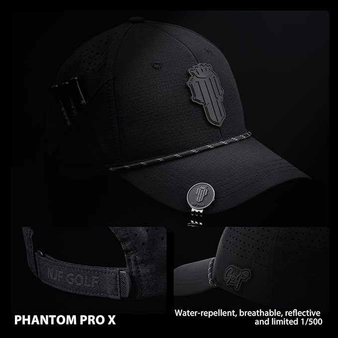 NJF Golf Hat Men - Breathable Mens Golf Hats, Adjustable Rope Hook and Loop Style Cap, Convenient Cap with Tee Holder