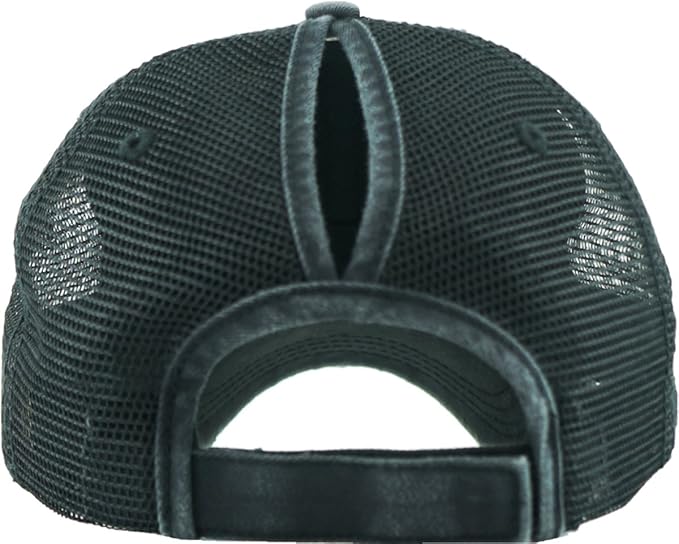 Classic Plain Ponytail Messy High Bun Headwear Adjustable Cotton Trucker Mesh Glitter Hat Baseball Cap