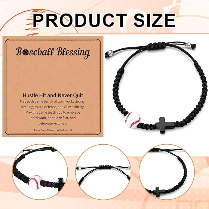 Tondiamo 12 Set Christian Cross Balls Bracelets Gifts Adjustable Baseball Volleyball Softball Woven Jewelry Charm Bracelets with Inspirational Cards for Team Gifts Sports Lover