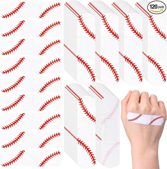 Geiserailie 120 Pieces Baseball Bandages Fabric Adhesive Finger Bandages Waterproof Flexible Travel First Aid Supplies for Baseball Team Boys Girls Fans Party Supplies