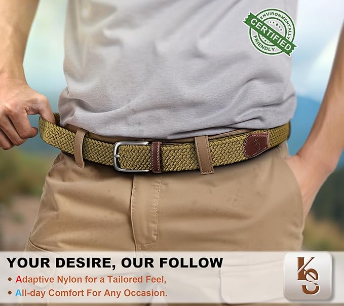 KEMISANT Men's Golf Belt 2 Pack-Braided Woven Stretch Belt for Gift Men Casual Jeans Sports Work 1 3/8"