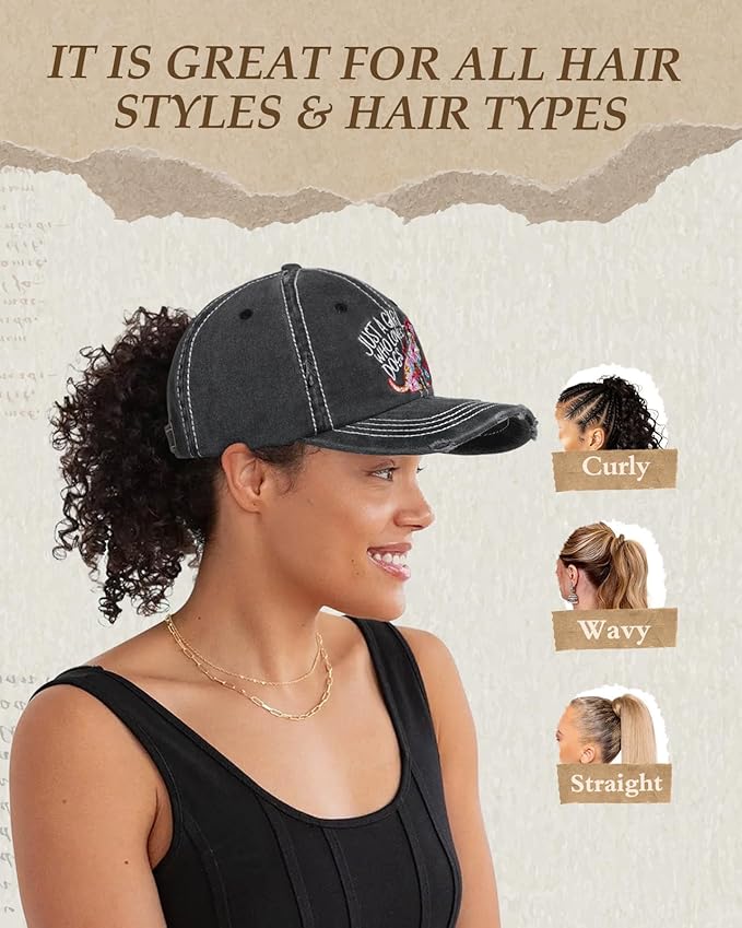 Flafens Women Pony Hats High Ponytail Baseball Caps - Cotton Vintage Washed Distressed Adjustable Criss Cross Trucker Hat