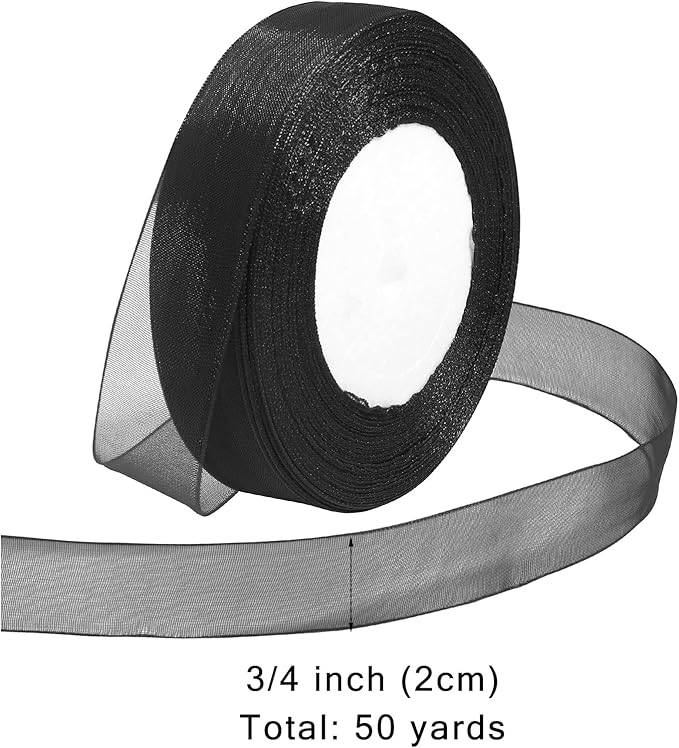 Ribbon for Gift Wrapping 3/4 inch Black Sheer Organza Ribbon for Flower Bouquet - Image 2