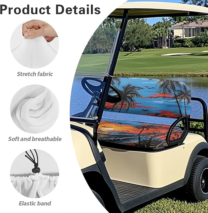 Bulopur Tropical Palm Tree Sunset Golf Cart Seat Covers for EZGO TXT RXV/Club Car DS Precedent Golf Car Seat Cushion Cover and Backrest Cover Sets 2 Piece Golfcart Accessories