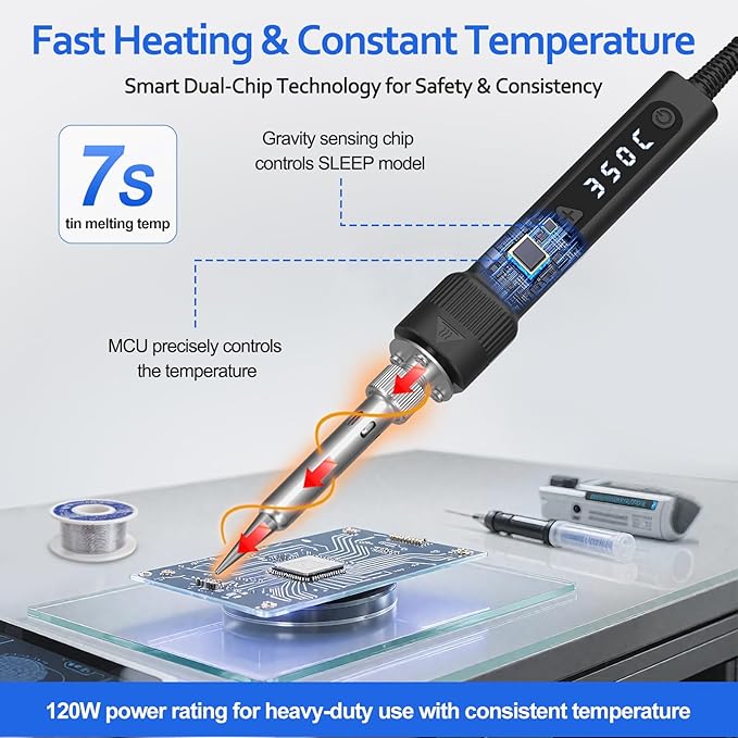 120W LED Soldering Iron Kit, 7s Fast Heating Adjustable Temp 356-968℉ Auto - Image 2