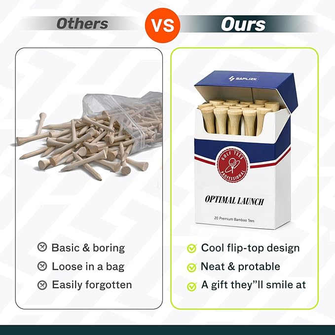 SAPLIZE Bamboo Golf Tees Pack of 100 or 150, Four Size Options (3-1/4", 2-3/4", 2-1/8", 1-1/2"), Stable and Reliable Golf Tees, Available in Natural Color